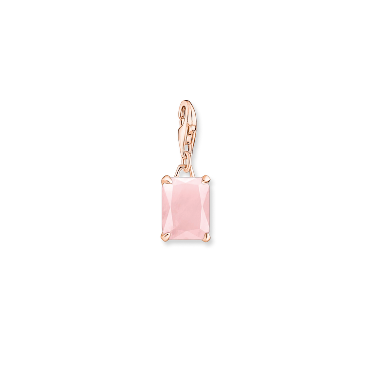 colgante Charmplata de ley 925, baño de oro rosado/ cuarzo rosarosaWomen