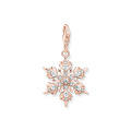 Colgante Charm copo de nieve con piedras blancaso rosado