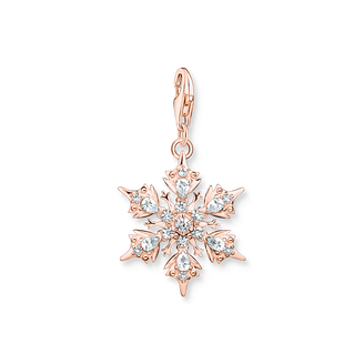 Colgante Charm copo de nieve con piedras blancaso rosado