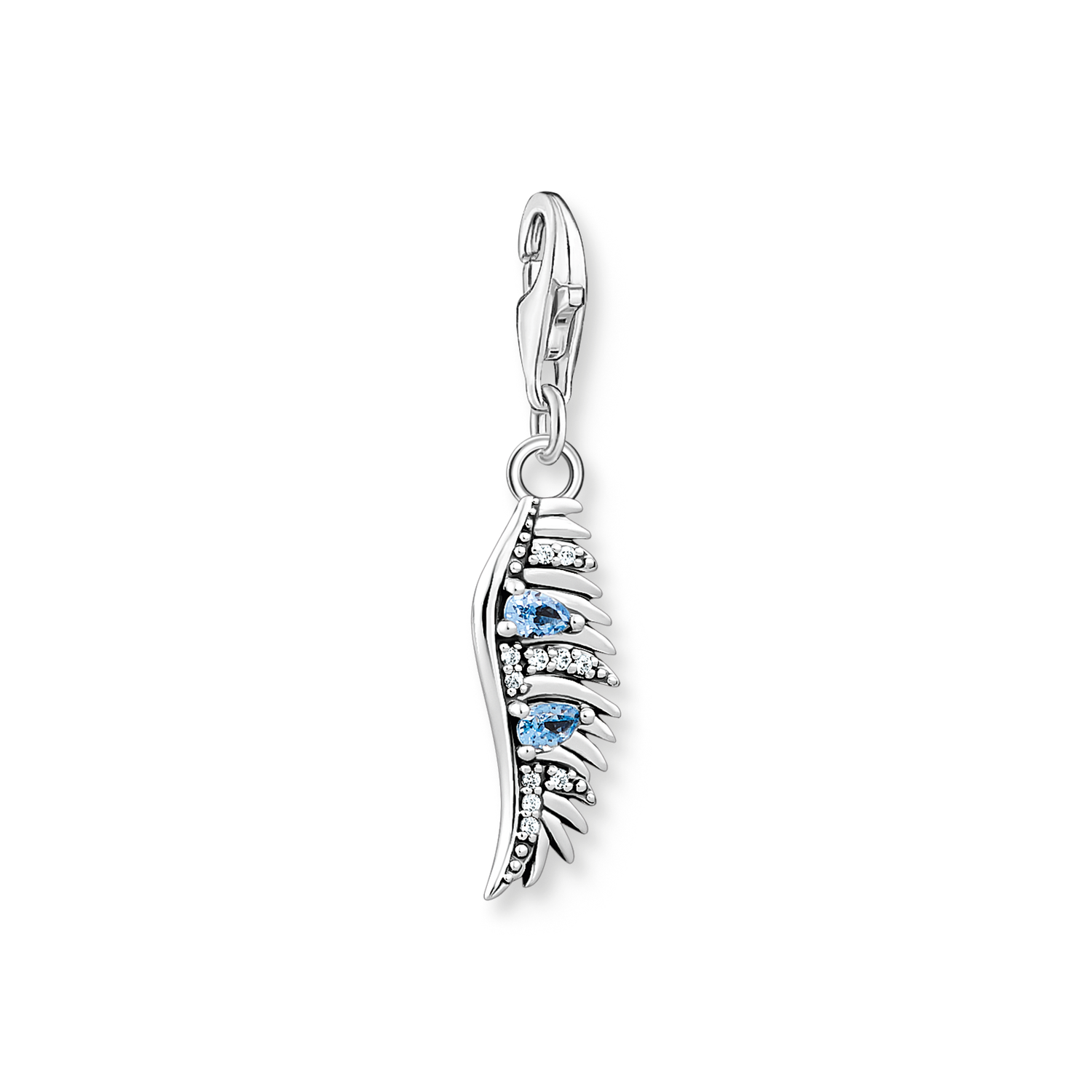 Colgante Charm pluma de fénix con piedras azules