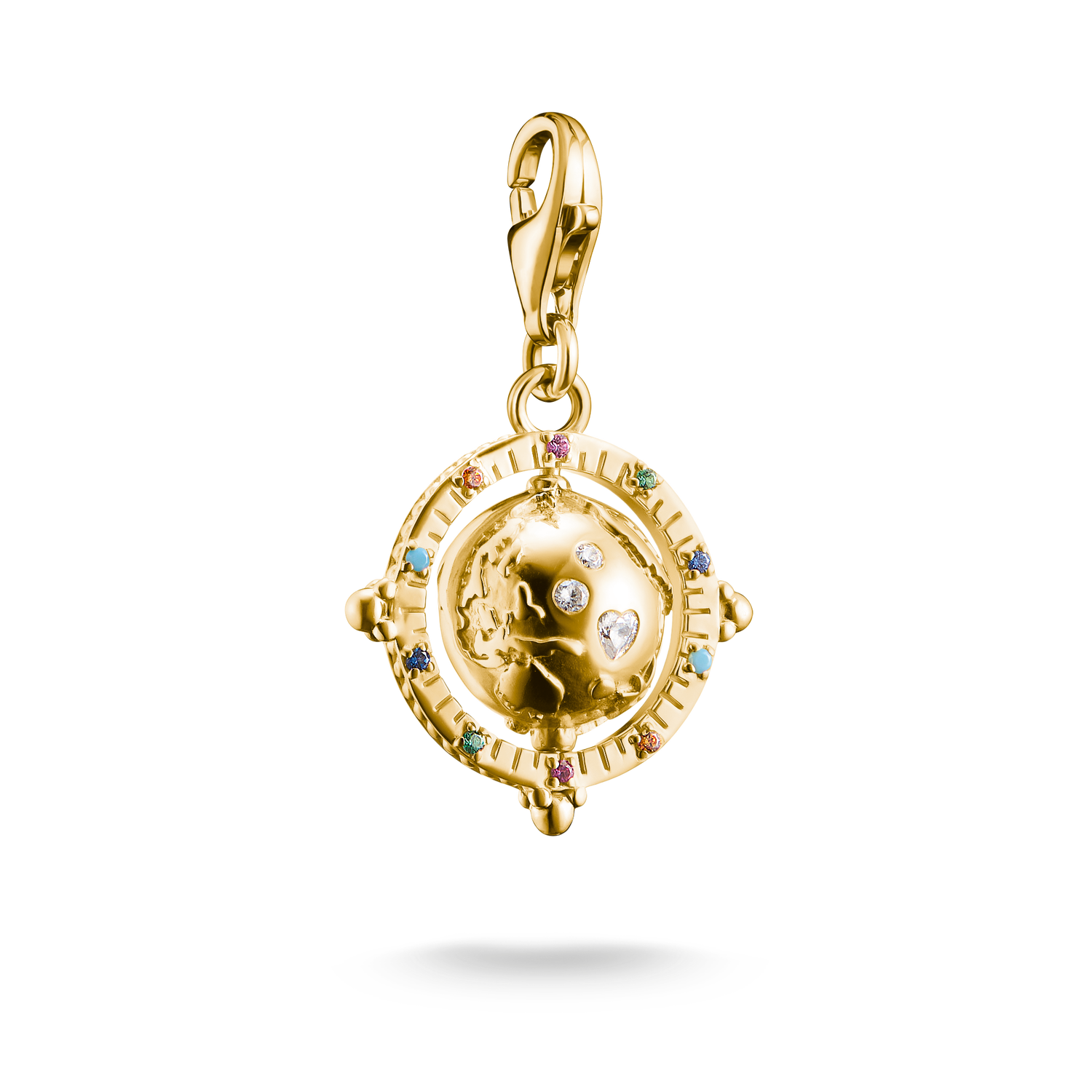 Colgante Charm globo terr�queo925 Sterling silver, gold plated yellow gold/ glass-ceramic stone/ synthetic corundum/ zirconiamulticoloured