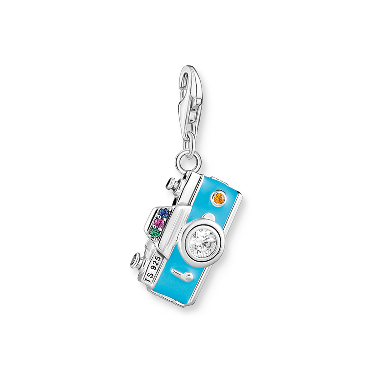 Colgante Charm C�mara retro925 Sterling silver, blackened/ glass-ceramic stone/ cold enamel/ synthetic corundum/ zirconiamulticoloured