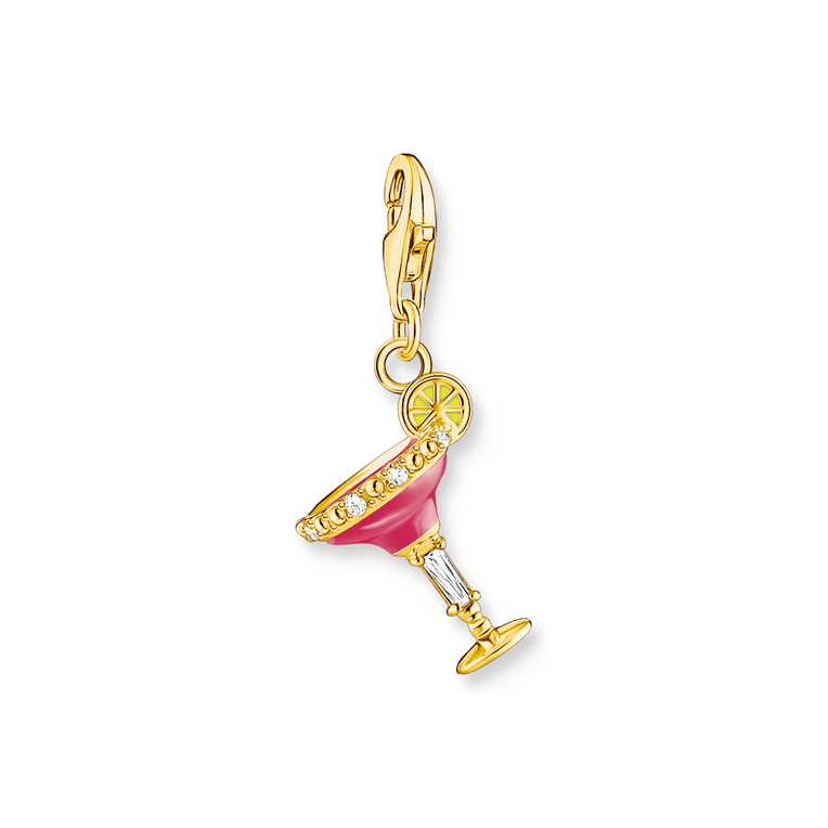 Colgante Charm c�ctel rojo925 Sterling silver, gold plated yellow gold/ cold enamel/ zirconiapink