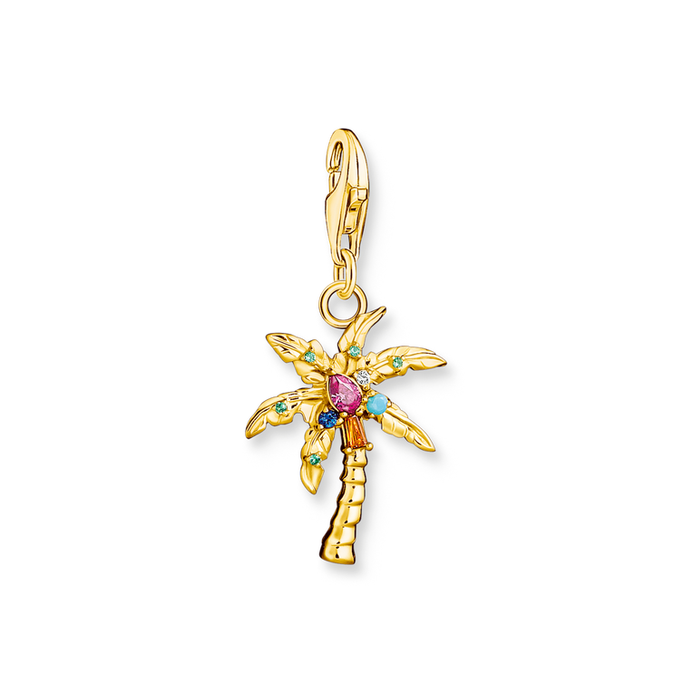 Colgante Charm palmera925 Sterling silver, gold plated yellow gold/ glass-ceramic stone/ synthetic corundum/ zirconiamulticoloured