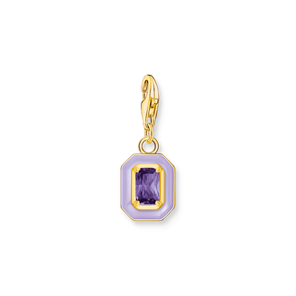 Colgante Charm octagonal de  con piedra morada, esmalte en frío y baño