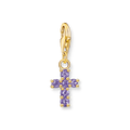 Charm pendant cross with amethyst-coloured stones yellow-gold plated