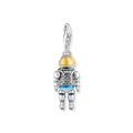Charm pendant astronaut with stones and cold enamel silver blackened