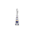 Charm pendant rocket with colourful cold enamel and various stones silver