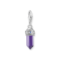 Charm pendant hexagon with imitation amethyst and fine symbols silver