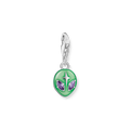 Charm pendant alien with green cold enamel and white zirconia silver