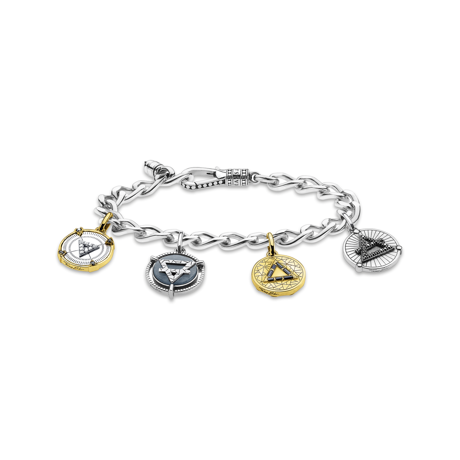 bracelet925 Sterling silver, gold plated yellow gold/ blackened/ labradorite/ zirconiamulticoloured