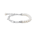 bracelet925 Sterling silver, blackened/ freshwater pearl/ zirconiawhite