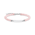 bracelet925 Sterling silver, blackened/ rose quartzpink