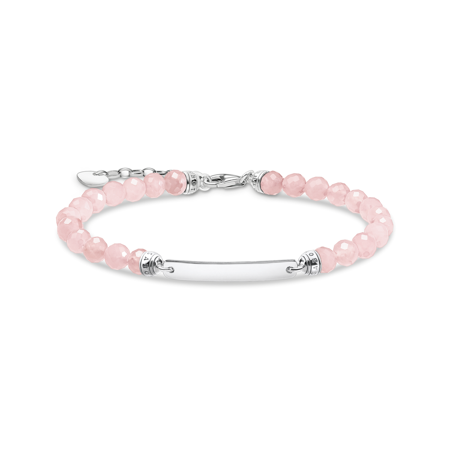 bracelet925 Sterling silver, blackened/ rose quartzpink