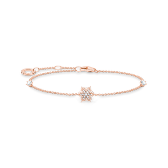 Pulsera copo de nieve con piedras blancaso rosado