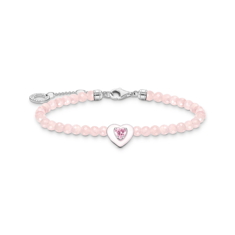 Pulsera coraz�n con rosa perlas925 Sterling silver/ rose quartz/ zirconiapink