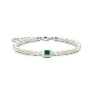 Pulsera perlas con piedra verde925 Sterling silver/ freshwater pearlgreen