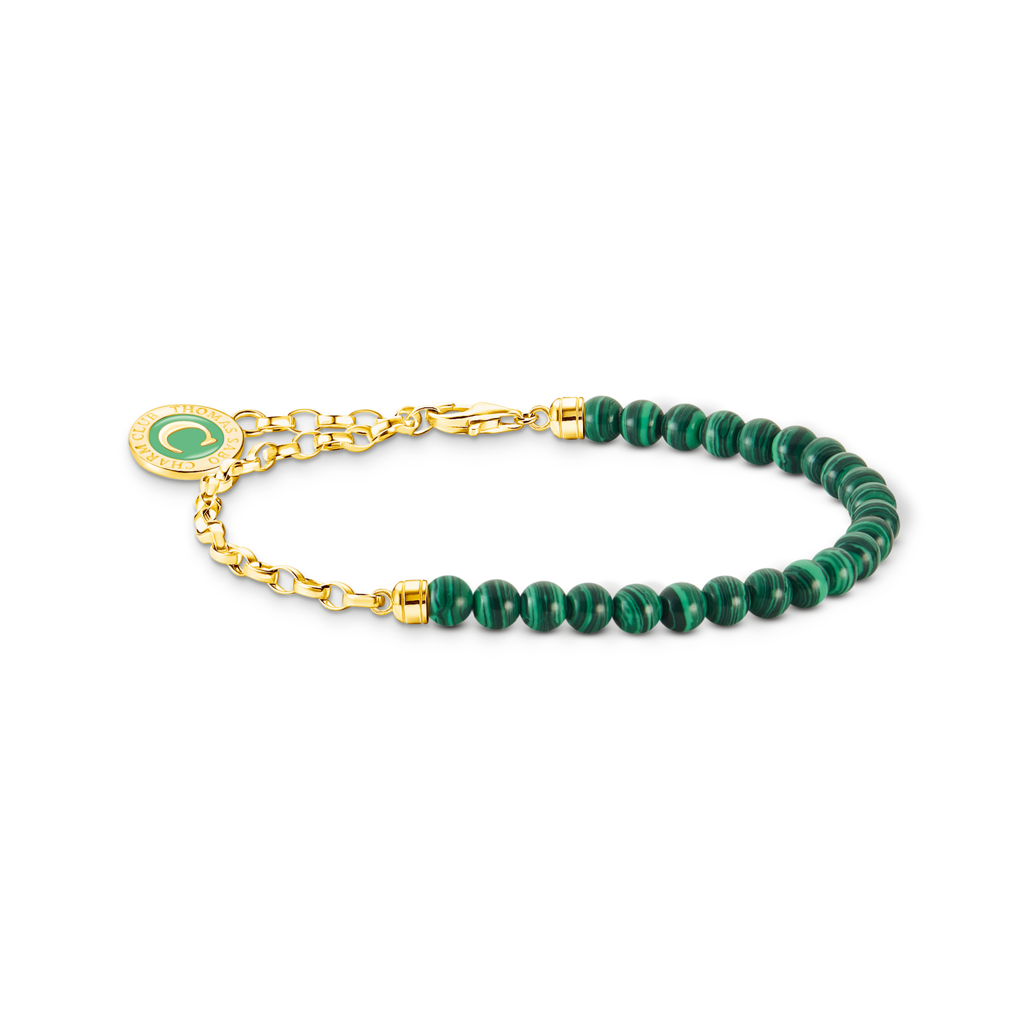 Member Charm bracelet with green beads yellow-gold plated