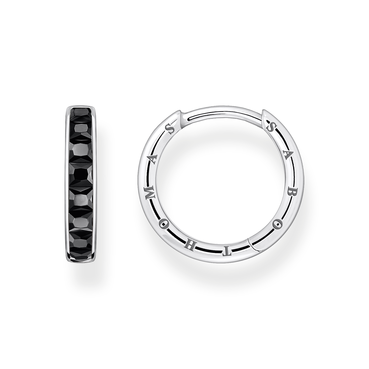 Aros piedras negras pav�925 Sterling silver, blackened/ zirconiablack