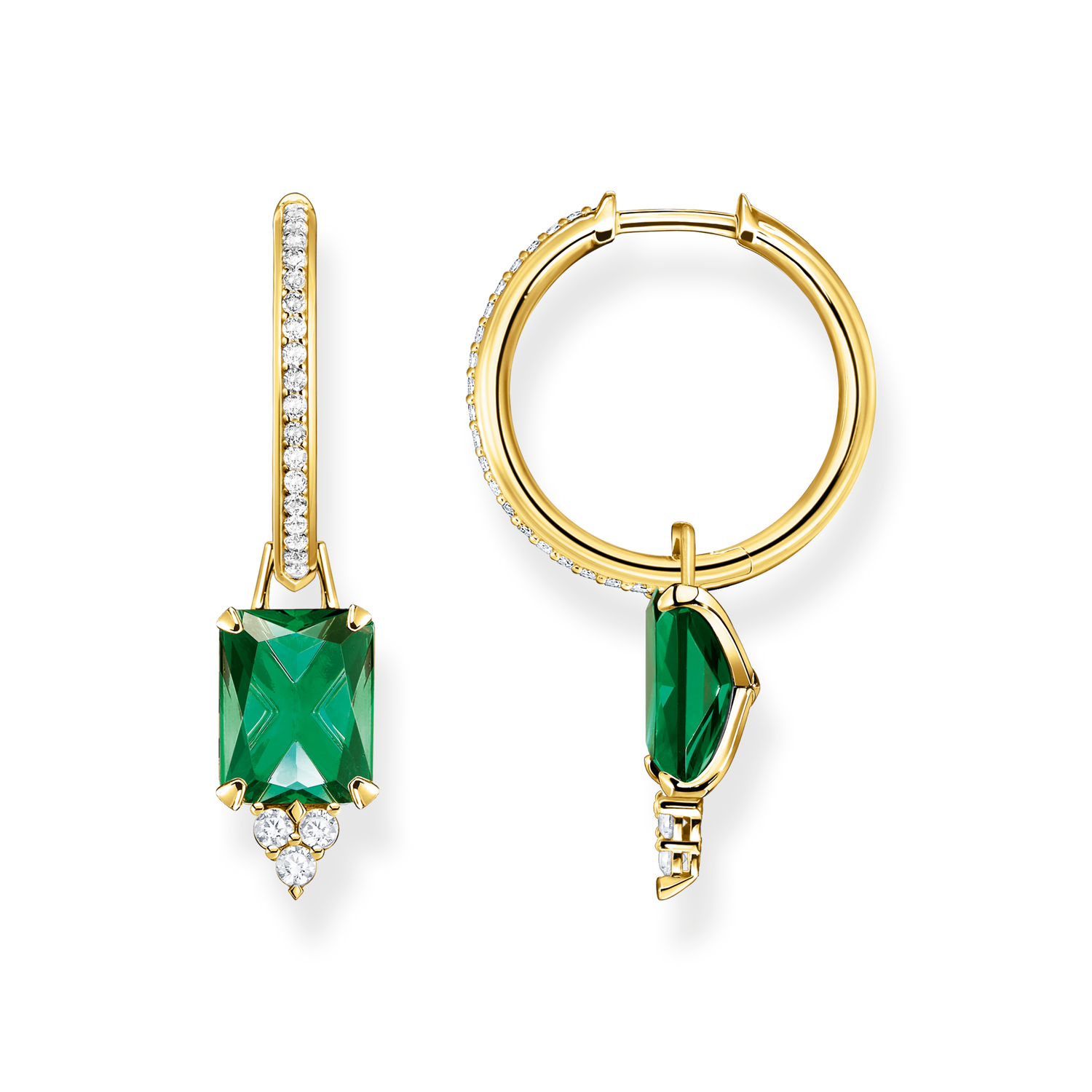 Aros piedra verde925 Sterling silver, gold plated yellow gold/ glass-ceramic stone/ zirconiagreen