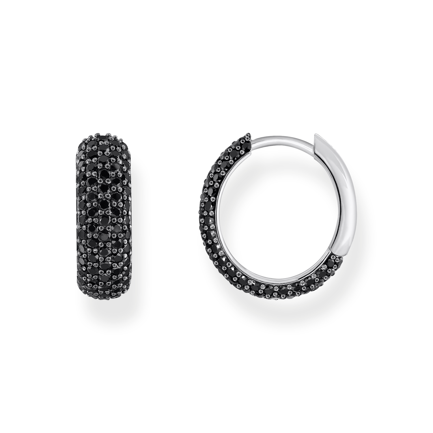 Pendientes de aro peque�o y ancho con circonita negra