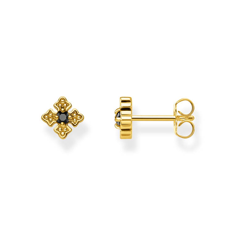 ear studs925 Sterling silver, gold plated yellow gold/ zirconiablack
