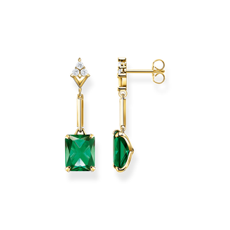 Pendientes piedra verde925 Sterling silver, gold plated yellow gold/ glass-ceramic stone/ zirconiagreen