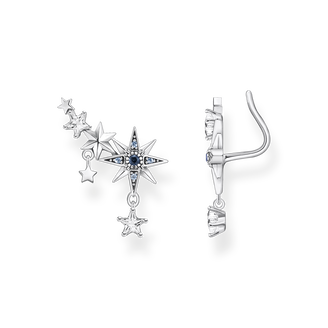 ear climber925 Sterling silver, blackened/ glass-ceramic stone/ synthetic spinel/ zirconiamulticoloured