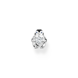 Pendiente de botón pingüino con piedra blanca