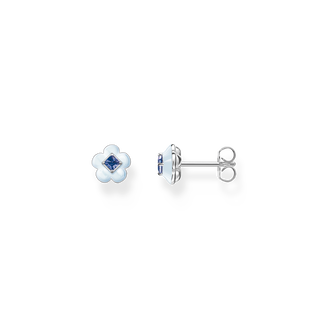 Pendiente de bot�n flor con piedra azul925 Sterling silver, cold enamel/ glass-ceramic stoneblue