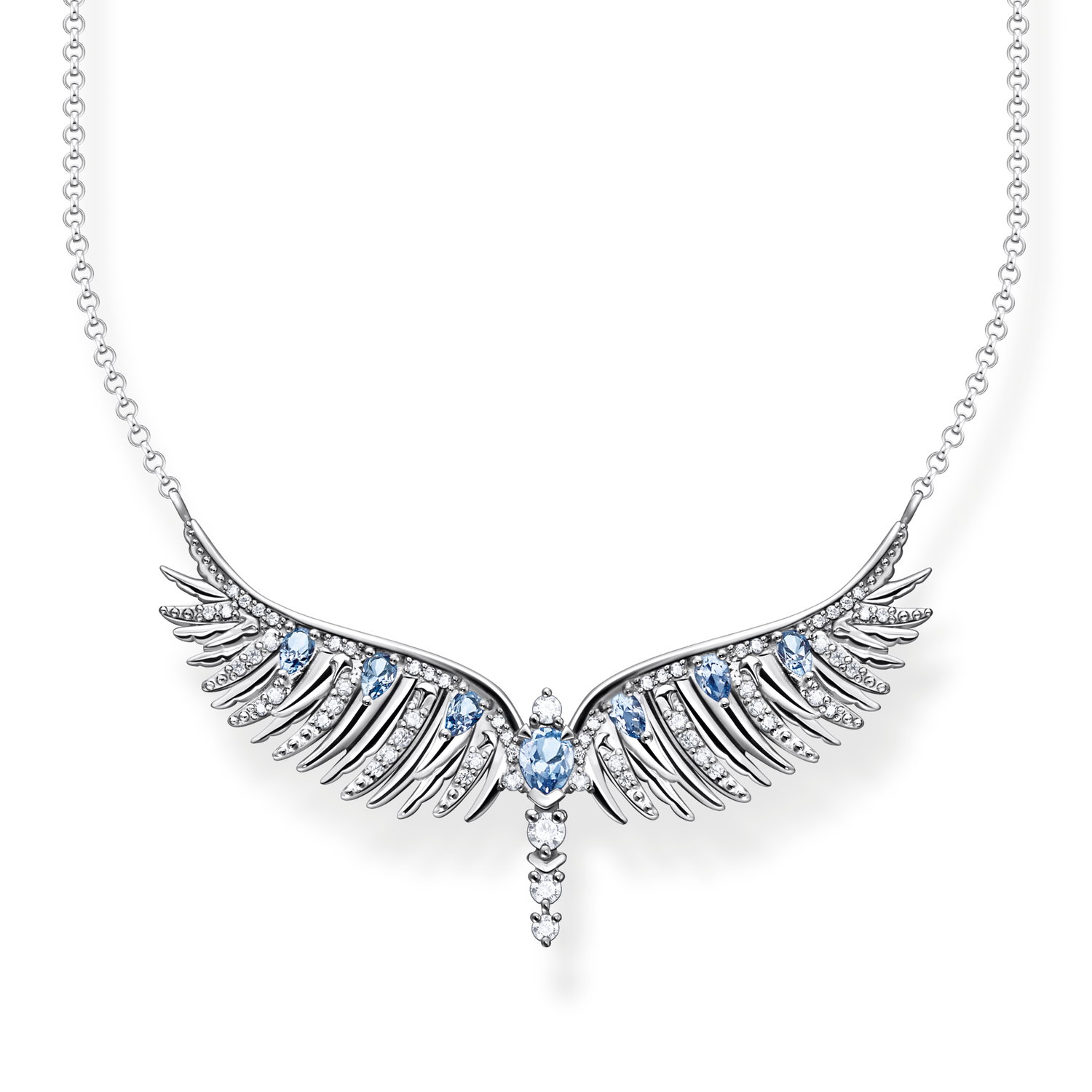Cadena alas de fénix con piedras azules plata