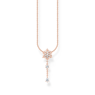 Cadena copo de nieve con piedras blancaso rosado
