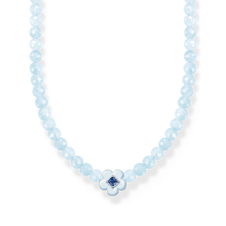 Gargantilla flor con azules perlas925 Sterling silver, cold enamel/ glass-ceramic stoneblue