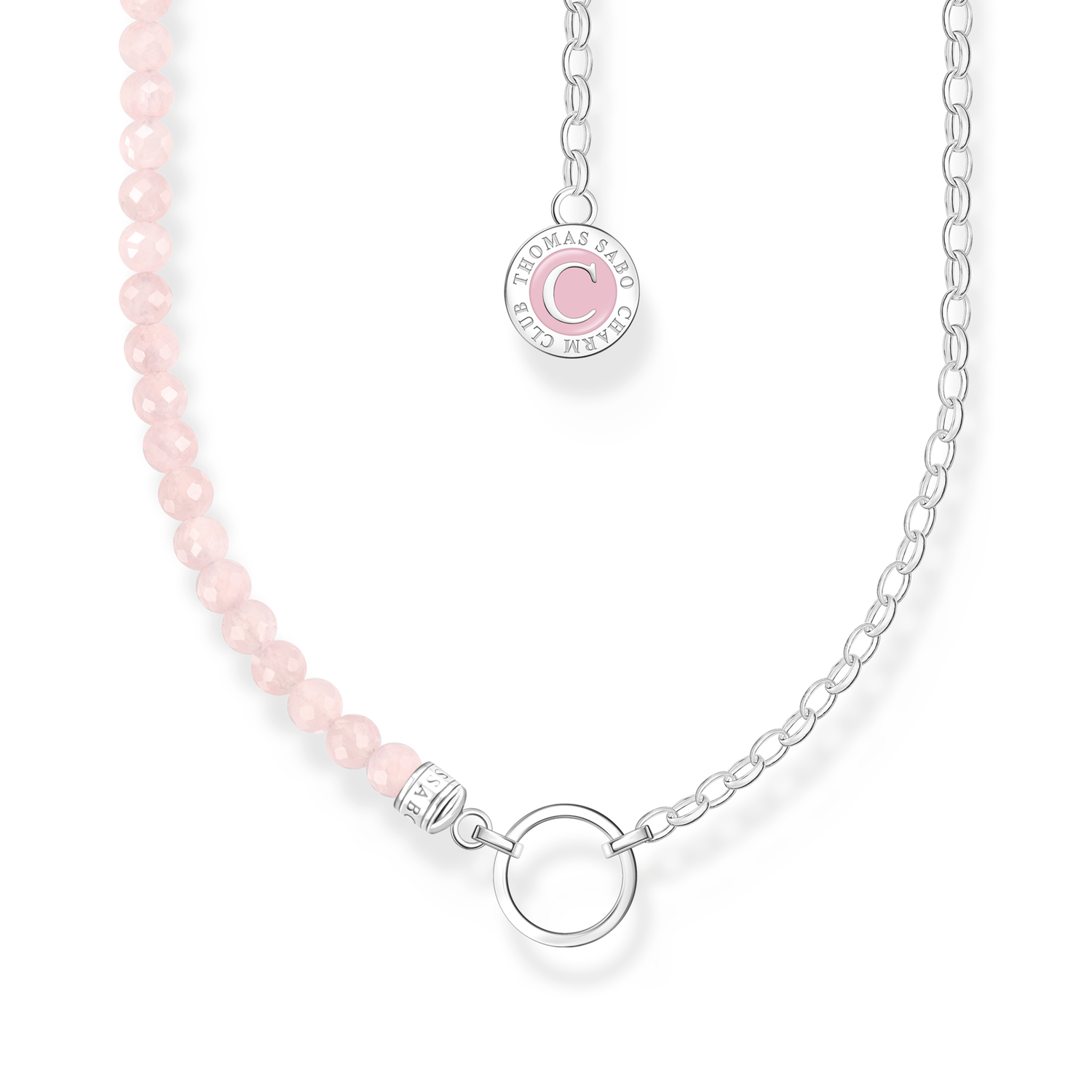 Member Charm necklace with beads of rose quartz and Charmista Coin silver