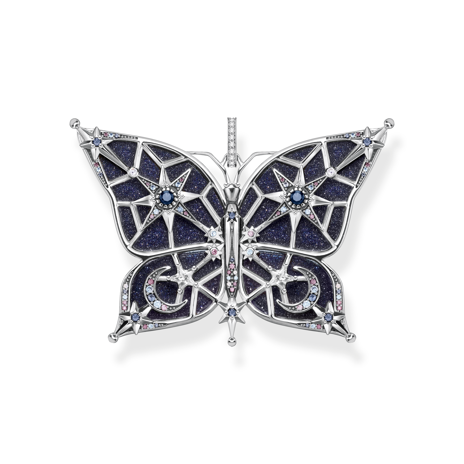 pendant925 Sterling silver, blackened/ glass-ceramic stone/ imitated sandstone/ synthetic spinel/ zirconiamulticoloured
