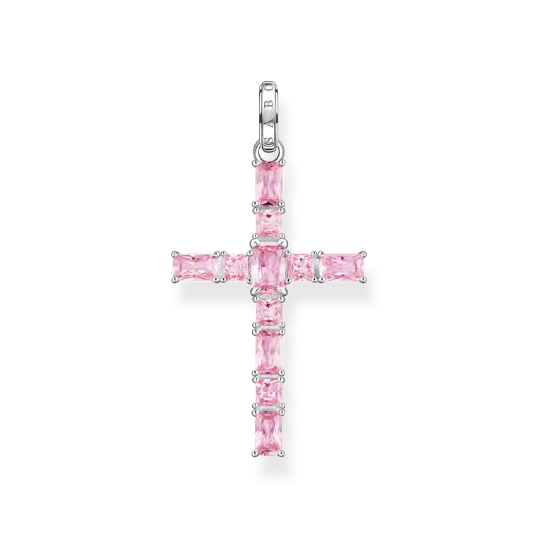 Colgante cruz piedras rosas925 Sterling silver/ zirconiapink