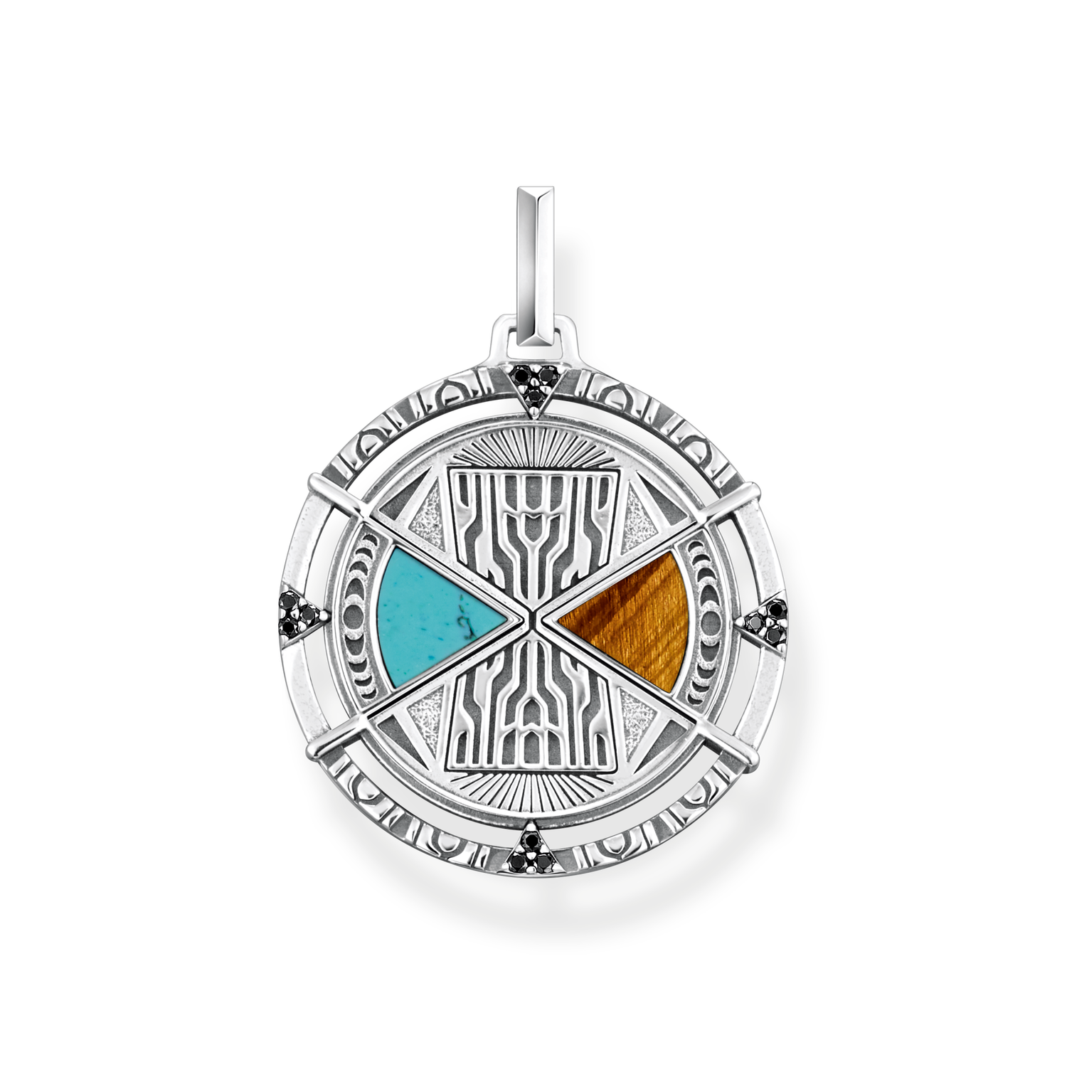 Colgante talism�n turquesa y ojo de tigre925 Sterling silver, blackened/ simulated turquoise/ tiger�s eyemulticoloured