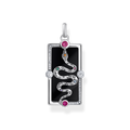 Silver pendant with a snake, black cold enamel and various stones