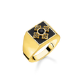 Men�s ring925 Sterling silver, gold plated yellow gold/ onyx/ zirconiablack