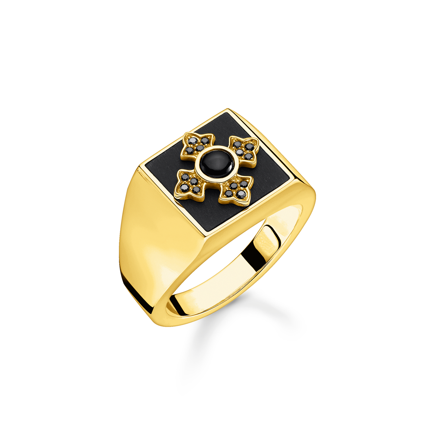 Men�s ring925 Sterling silver, gold plated yellow gold/ onyx/ zirconiablack