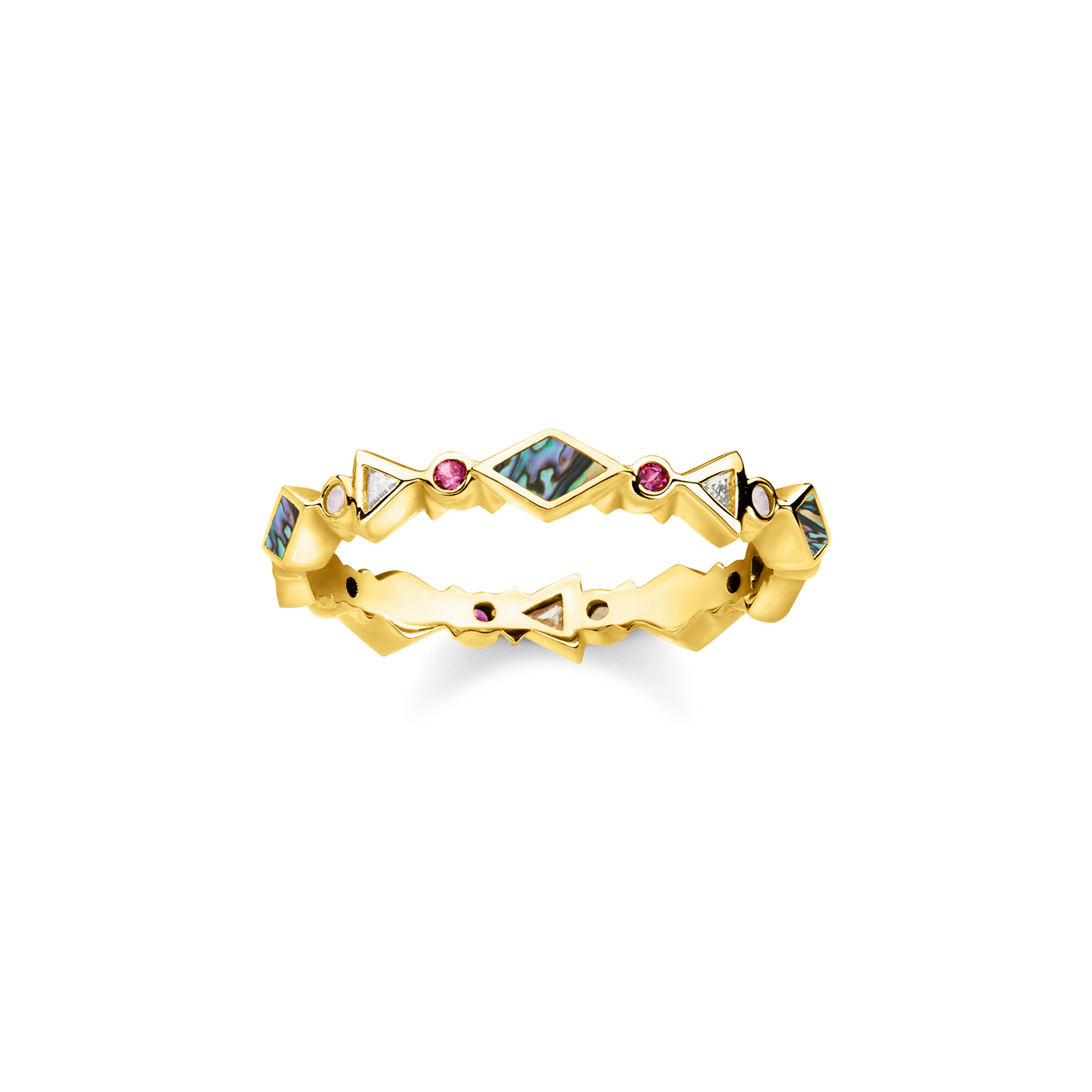 ANILLO PLATA DE LEY 925,BAÑO DE ORO AMARILLO, DEL NACAR DE ABULON GEMA VITROCERAMICA CORINDON SINTETICO CIRCONITA