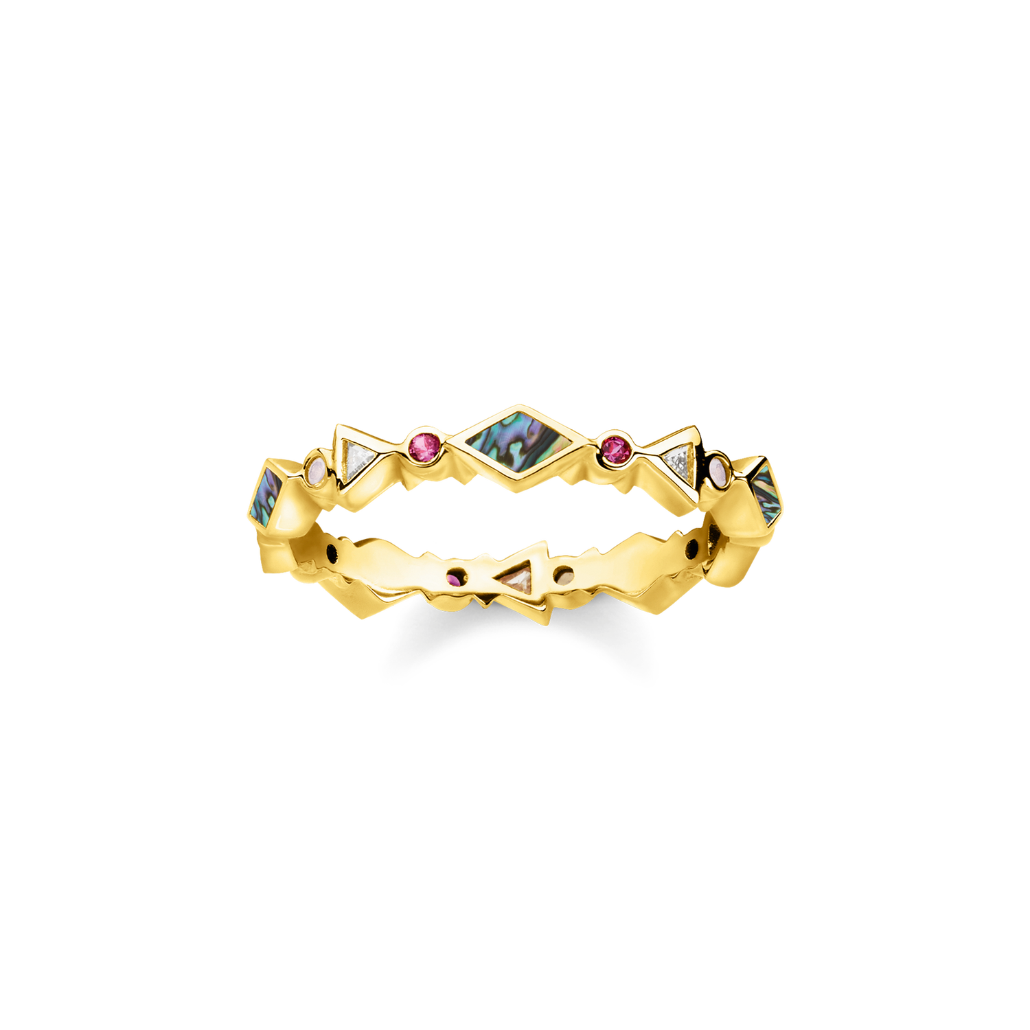 ANILLO PLATA DE LEY 925,BAÑO DE ORO AMARILLO, DEL NACAR DE ABULON GEMA VITROCERAMICA CORINDON SINTETICO CIRCONITA, MULTICOLOR 54