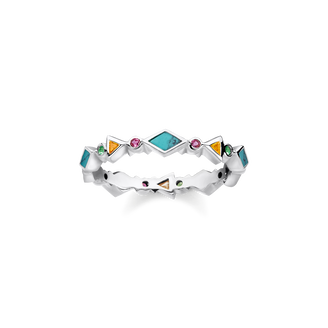 ANILLO PLATA DE LEY 925, GEMA VITROCERAMICA,TURQUESA IMITACION CORINDON SINTETICO CIRCONITA,MULTICOLOR 54