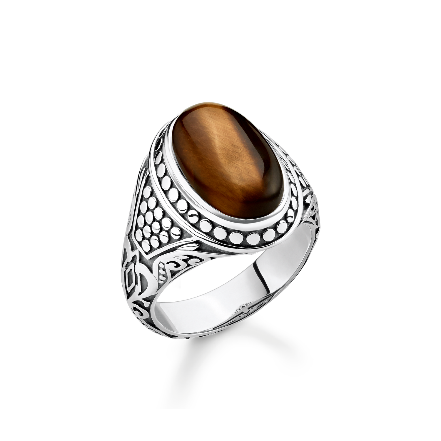 ANILLO PLATA DE LEY 925,ENNEGRECIDA OJO DE TIGRE MARRON 60