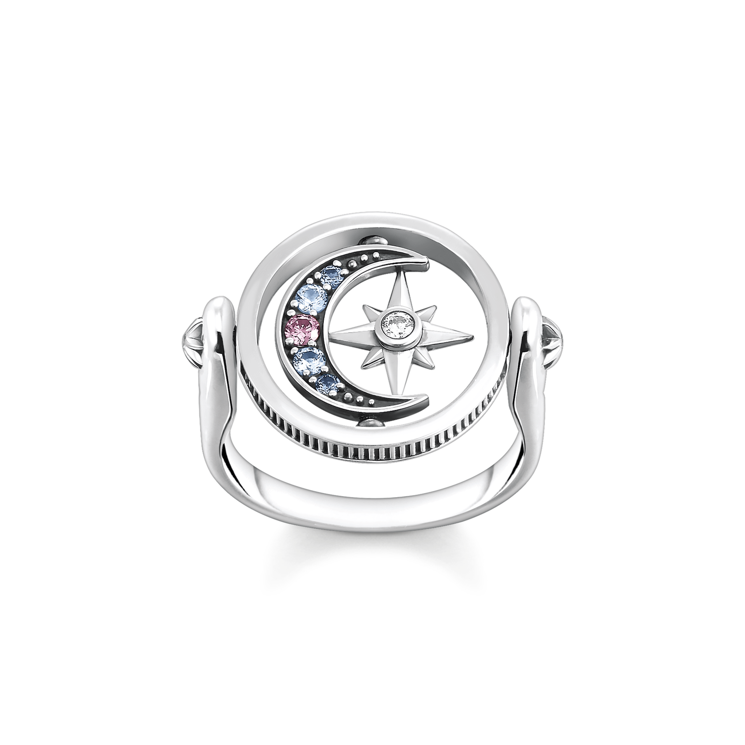 ring925 Sterling silver, blackened/ glass-ceramic stone/ synthetic spinel/ zirconiamulticoloured