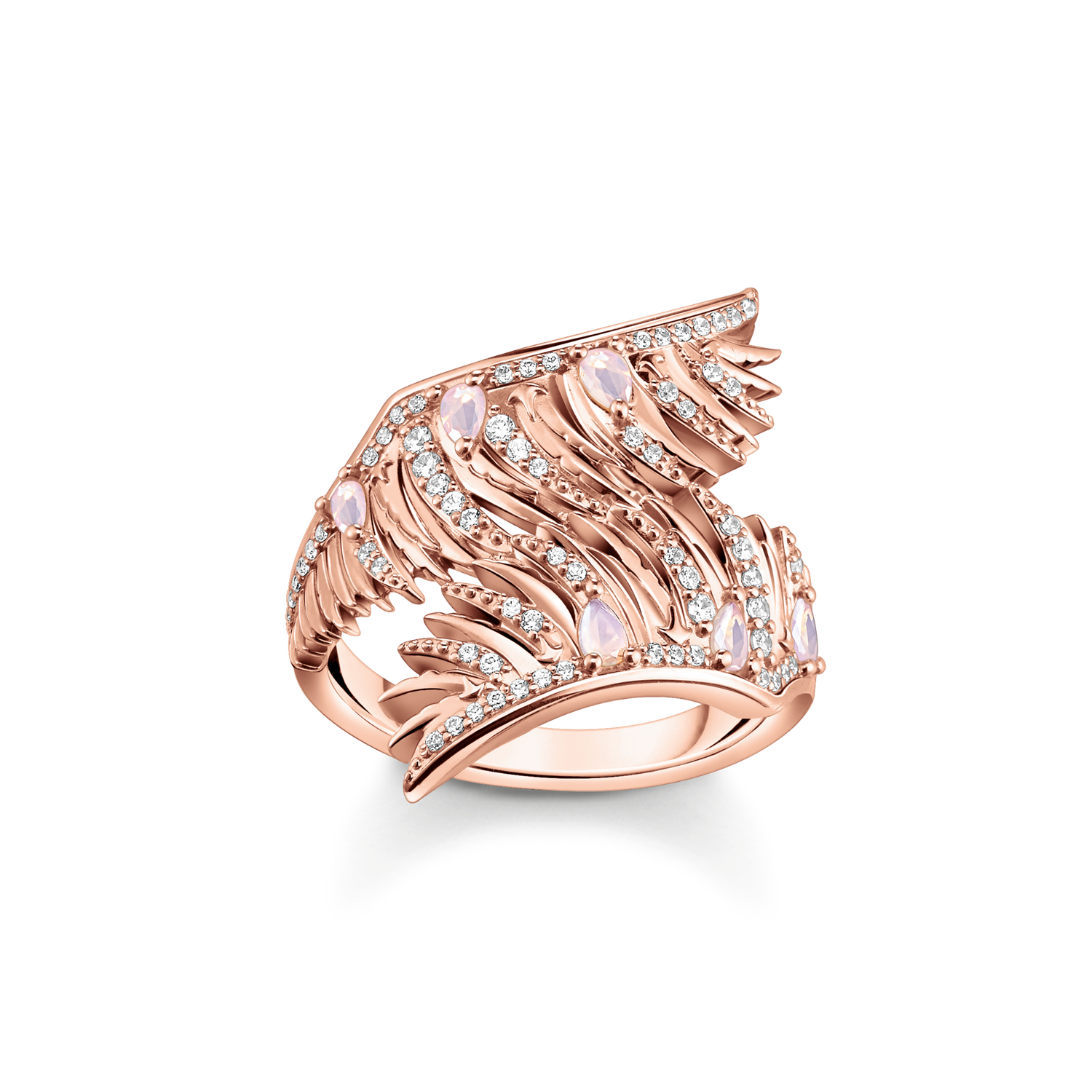 Anillo alas de fénix con piedras rosao rosado