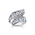 Anillo alas de fénix con piedras azules plata