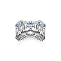 Anillo alas de fénix con piedras azules plata