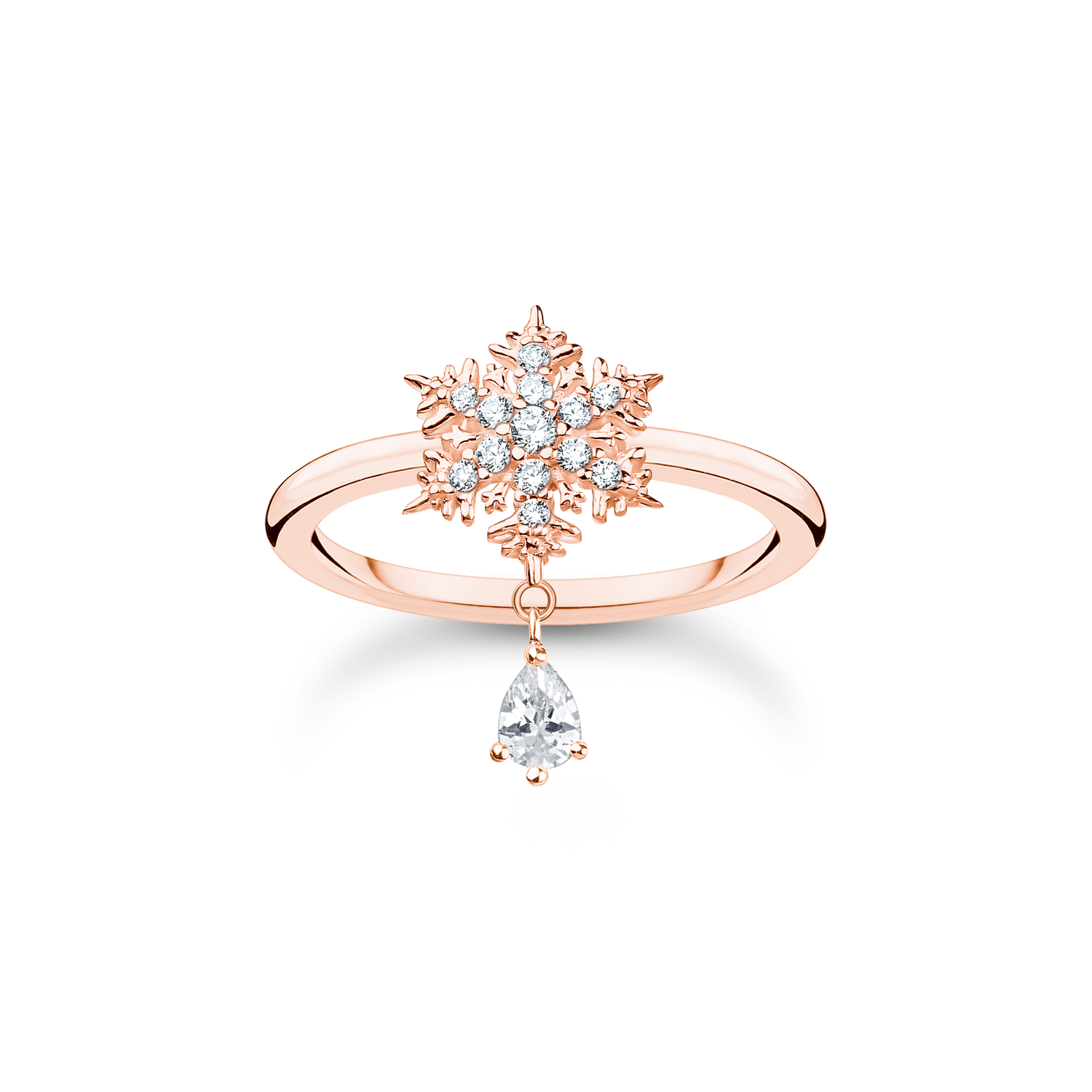 Anillo copo de nieve con piedras blancaso rosado