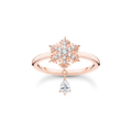 Anillo copo de nieve con piedras blancaso rosado
